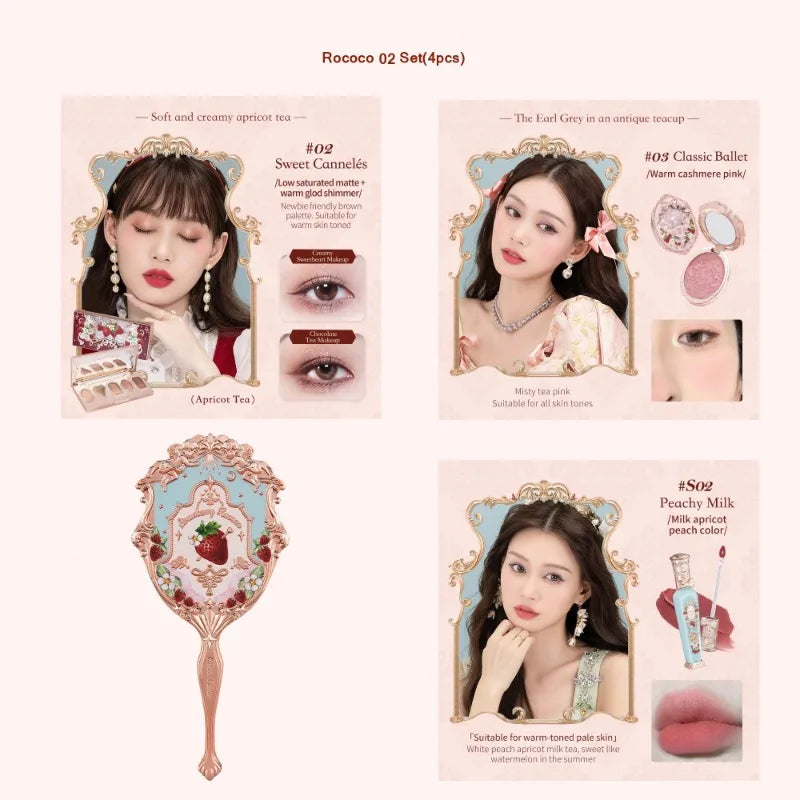 Flower Knows Strawberry Rococo Series Makeup Set Glitter Matte Eyeshadow Palette Blusher Power Velvet Lipstick Kit Perfume Set