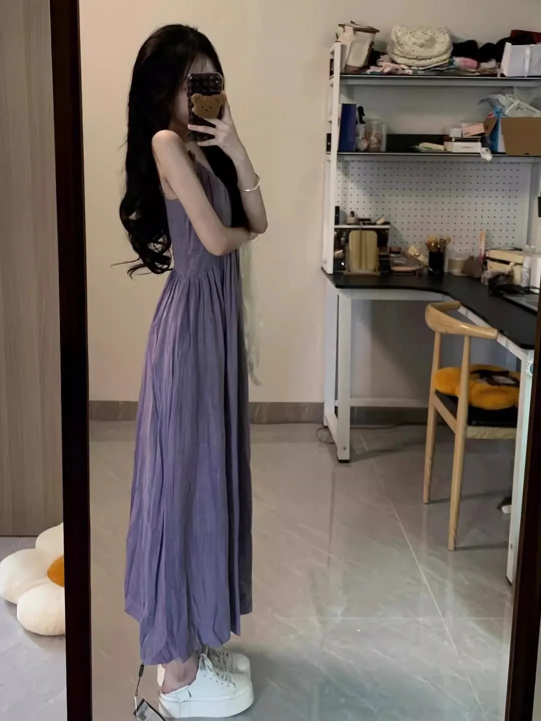 Dopamine Beautiful Purple Strap Dress Women Summer 520 Date Island Vacation Waist Cinch Beach Skirt A-Line Long Dress V-Neck ...