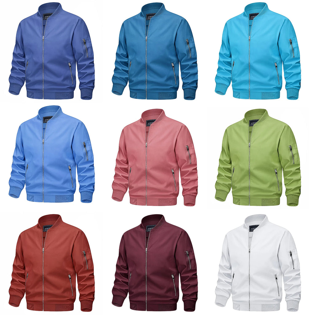 TACVASEN Spring Fall Thin Bomber Jackets Mens Jacket Lightweight Casual Windbreaker Zip Pockets Coats Biker Outwear Outdoor Male