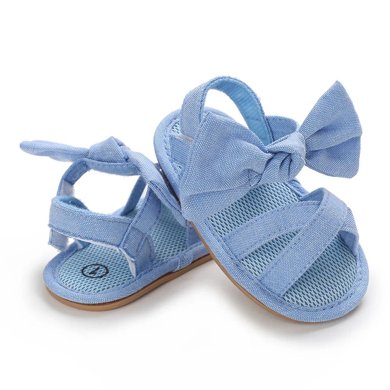 Blue 0-18M baby sandals for girls PU butterfly dew toe solid summer outdoor soft sole non slip rubber baby shoes for learning to