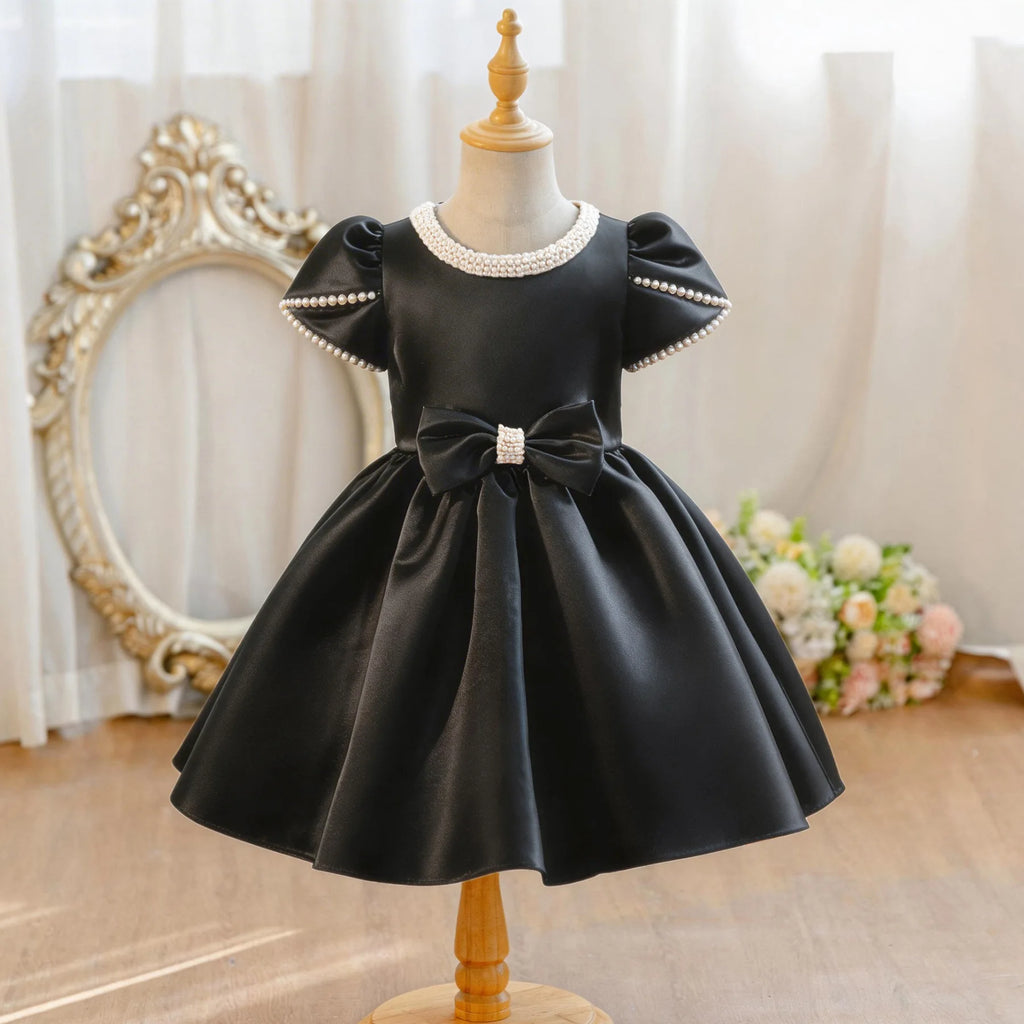 HETISO Girls Pearls Princess Dress Beading Sleeve Kids Formal Ball Gown Children Party Costume 2-10Y