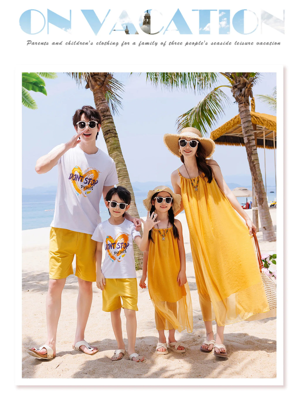 Vacation Family Matching Outfit Beach Mother‑Daughter Girls Yellow Maxi Dress Father‑Son Tops Shorts Sets Holiday Couple Clothes