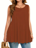 Plus Size Simple Solid Tank Top Casual Crew Neck Sleeveless Tank Top For Summer Women's Plus Size Clothing