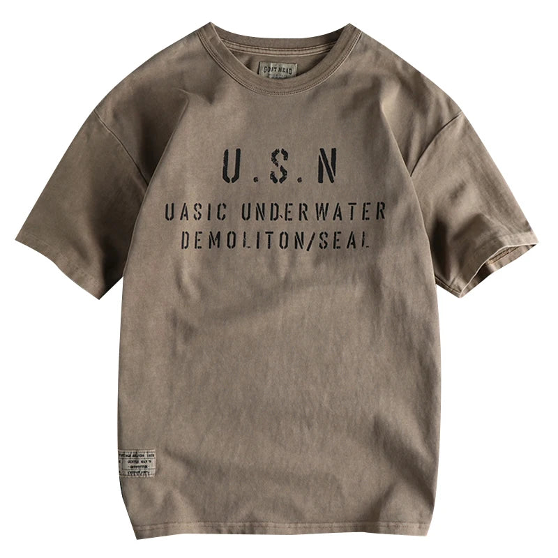 Summer New American Retro Short-sleeved O-neck Letter Printed T-shirt Men's Fashion Simple 100% Cotton Washed Casual Sport Tops