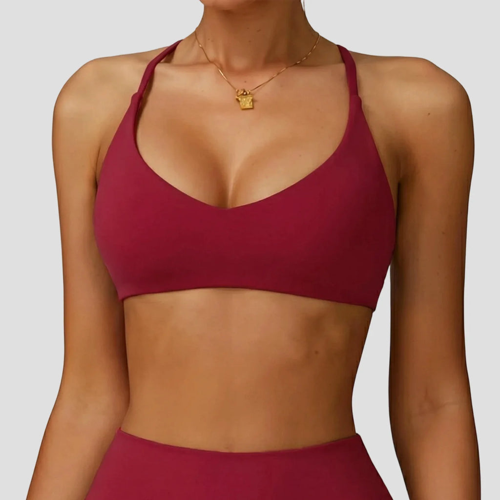 VEQKING Cross Back Women Sports Bra Low Neck Crop Tops for Yoga Detachable Pads Gym Fitness Brallets Quick Dry Soft Workout Tops