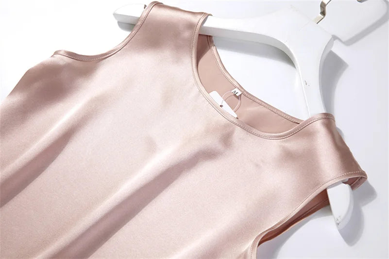 Elegant Fashion Satin Tank Tops Office Lady Blouse Shirts plus  Summer Slim Sleeveless Vest Women Simple O-neck Tops y2k clothes