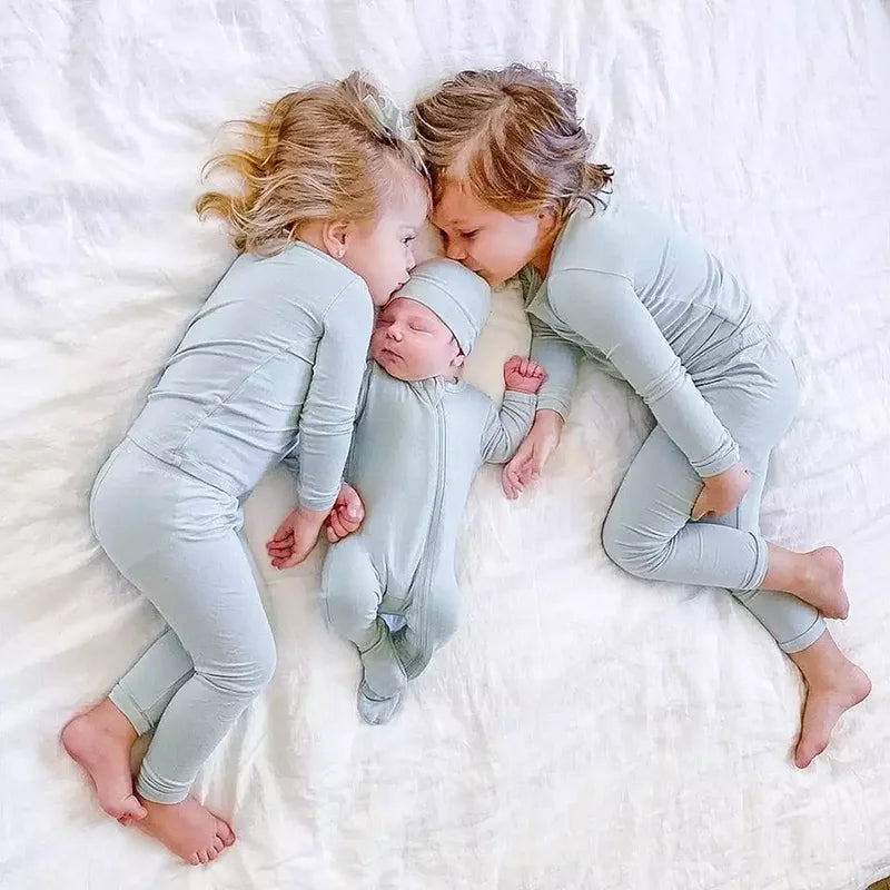 2026 New Arrivals Bamboo Fiber Toddler Baby Children's Pajamas Sets Suit For Girls Solid Long Sleeve Top+Pants Boys Sleepwear