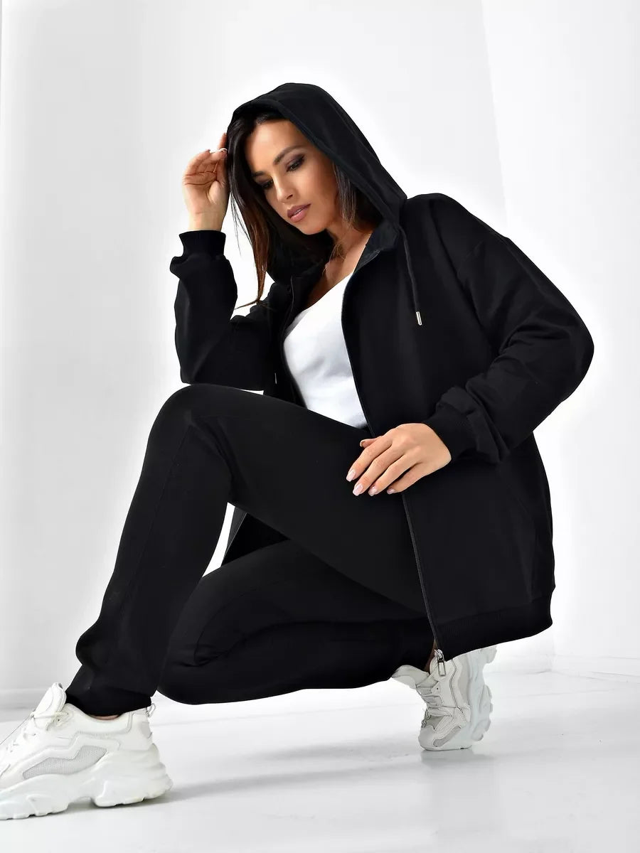 Women's Plus Size Zip-Up Fleece Hoodie - Solid Casual Sweatshirt
