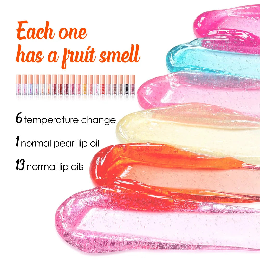 10Color Fruit Flavor Temperature Changing Lip Oil Set Hydrating Glossy Lip Gloss Brightening Water Light Lip Makeup Cosmetic Kit