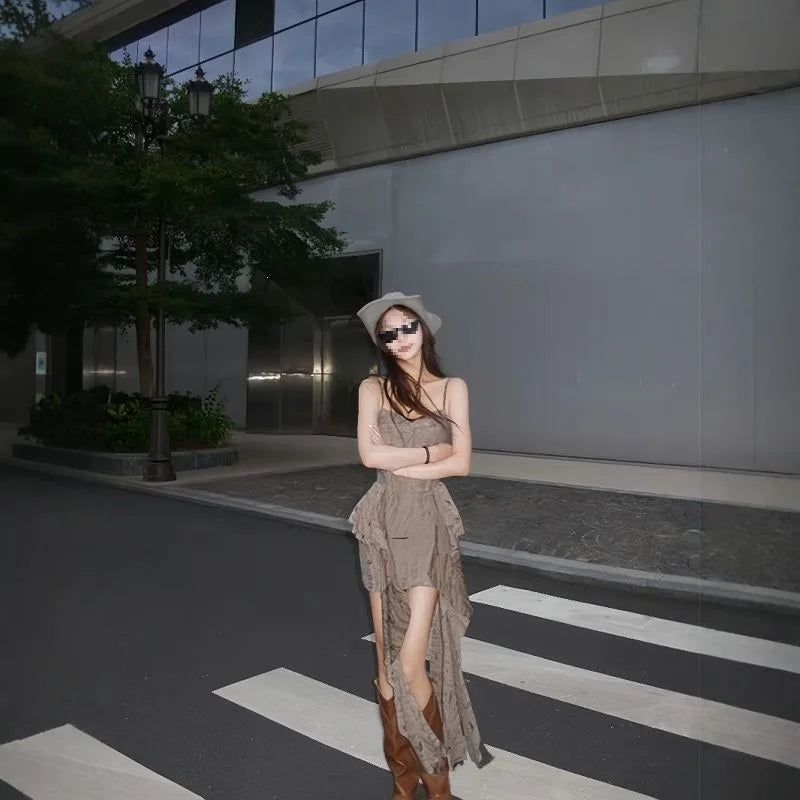 Sexy Bohemian Short Dress with Strap Vintage Retro Desert Wasteland Style Unconventional Skirt for Women Travel Photography