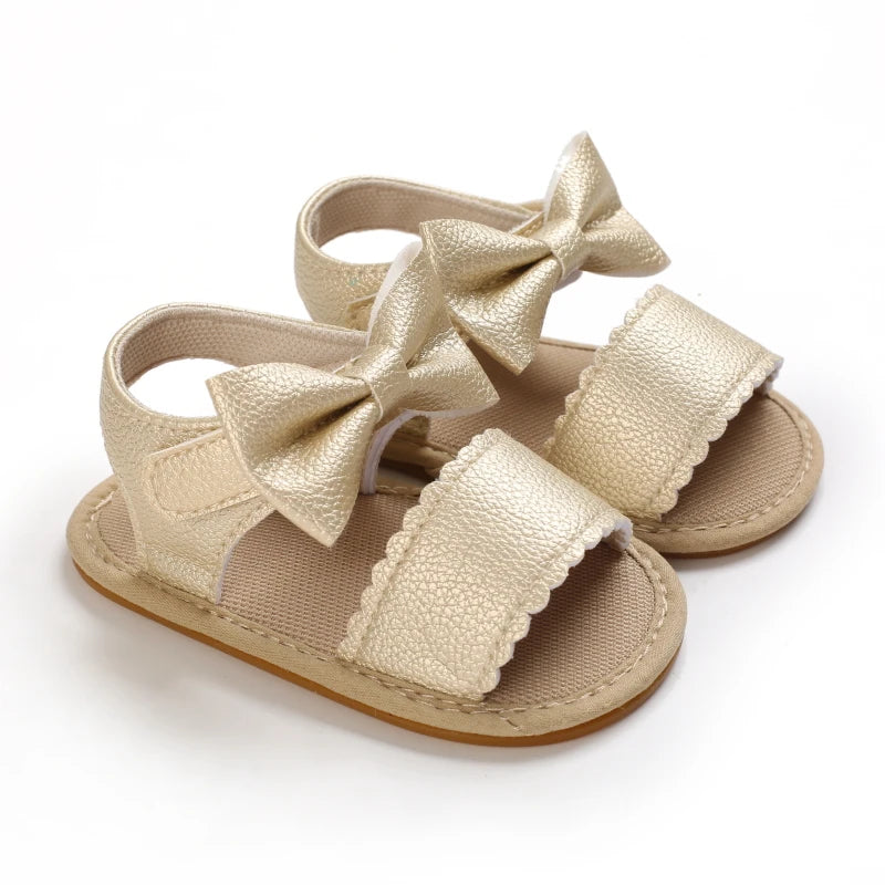 Baby Girl First Walker Sandals - Bow PU Leather Hook & Loop Shoes