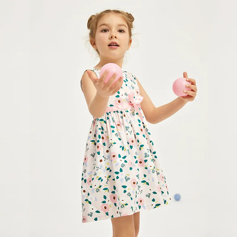 Summer New Girls' Sleeveless One-Piece Dress Pastoral Floral Cute Princess Dress BowPrincess Dress