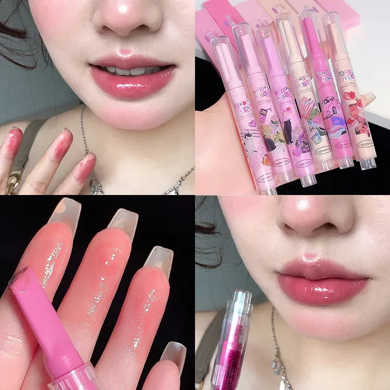 Clear Lip Glaze Jelly Solid Mirror Lipstick Waterproof Love-shaped Watermelon Lip Gloss Fade Lip Lines Moisturising Korea Makeup