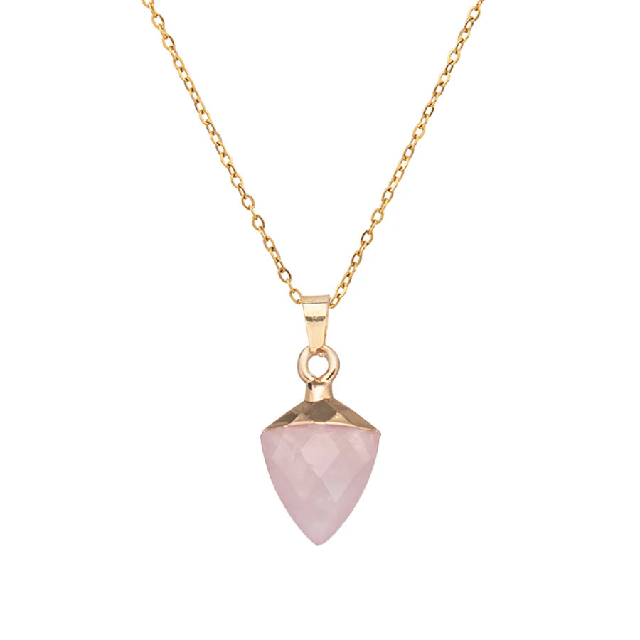 Elegant Stainless Steel Adjustable Agate Pendant Necklace With Natural Crystal Stone Triangular Cusp For Women