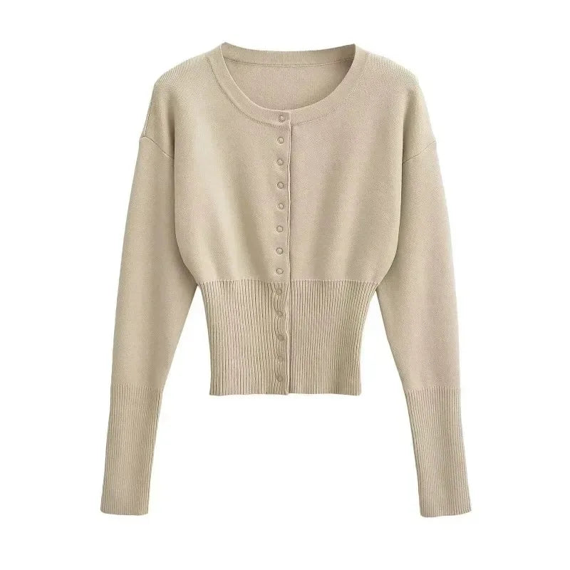Tuularose Women'S'S Spring Cardigan Round Neck Button Casual Solid Knit Sweater Fashion Street High Waist Short Top Sweater Female