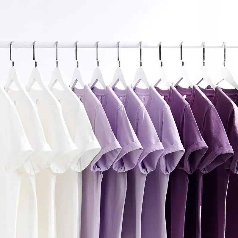 Men's and Women's T-shirts 300G Heavy Gray-purple Round Neck Short-sleeved T-shirts Women's Basic Pure Cotton Simple