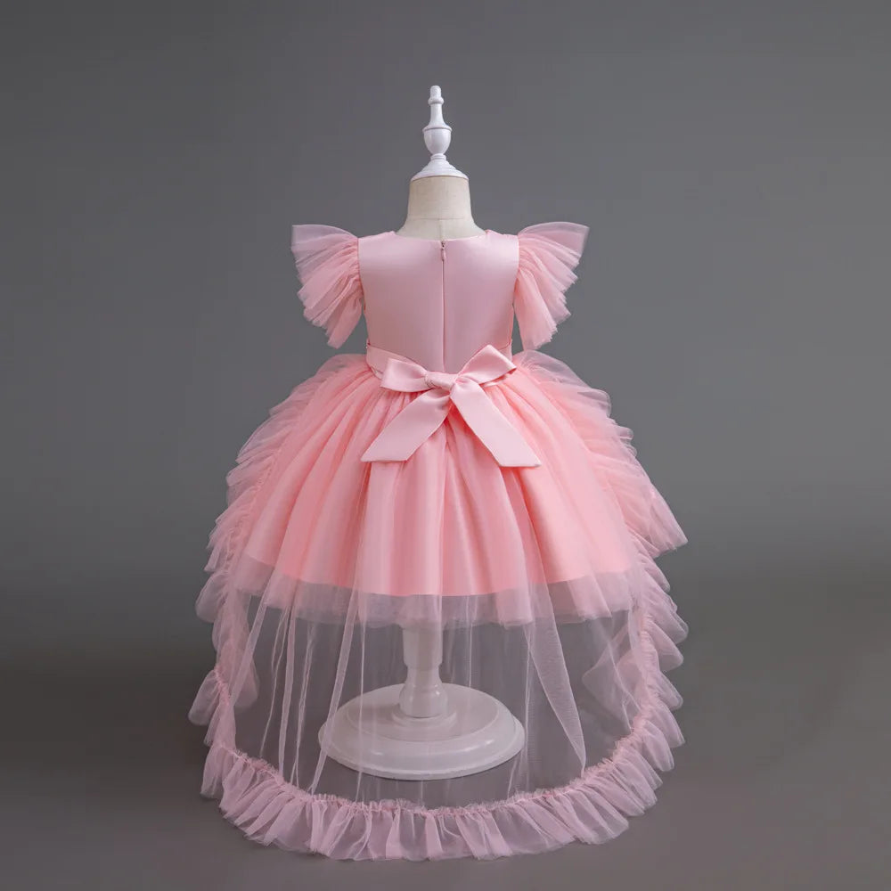 HETISO Girl Christmas Dresses Trailing Kid's Dress for Girls Retro Lace Sequined Children's Wedding Party Ball Gown 6 8 10 Years