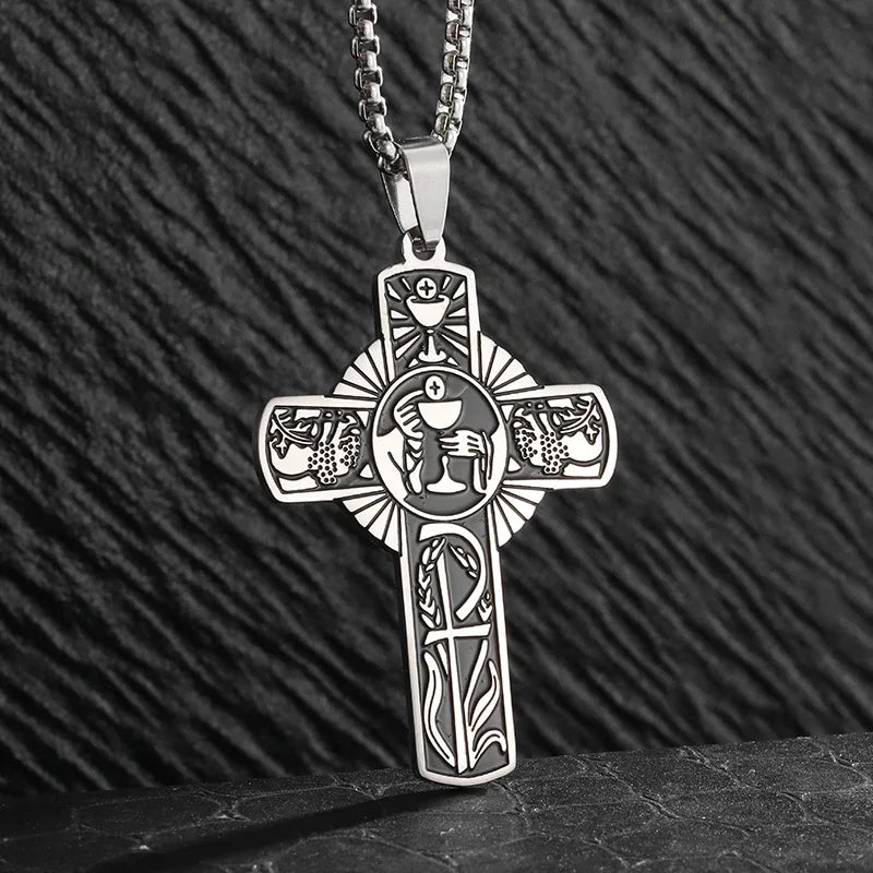 Jesus Christ Cross Mens Necklace Gold Color Cross Religious Pendant Necklace Accessory Chain Accessories