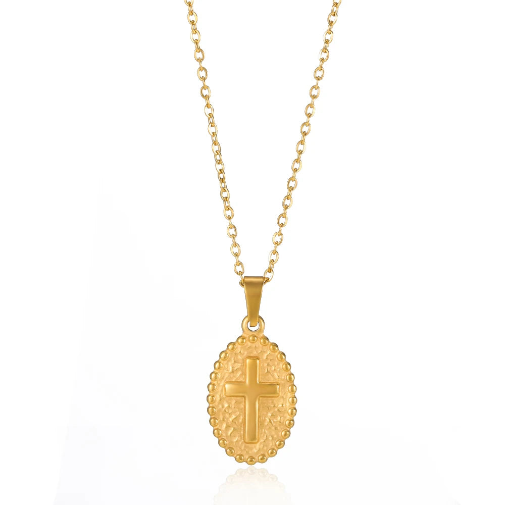 Stainless Steel Jesus Cross Necklace For Women'S Men Gold Color Caravaca Angels Crucifix Charm Choker Rapper Jewelry Hip Hop