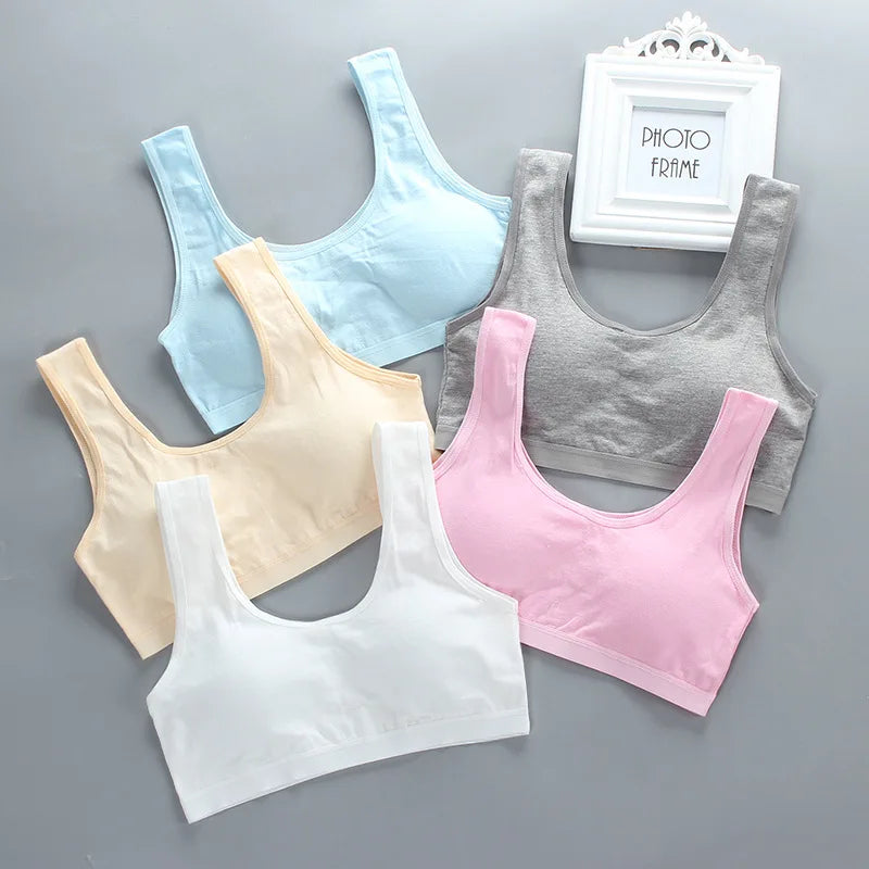 3PCS Kids Cotton Sports Training Bra Solid Color Young Children Underwears Teenage Girls Crop Tops Development Student Vest Bras