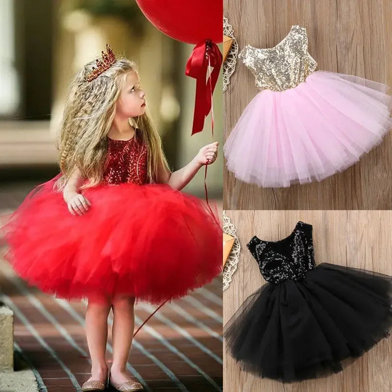 Princess Kids Baby Dress For Girls Fancy Wedding Dress Sleeveless Sequins Party Birthday Baptism