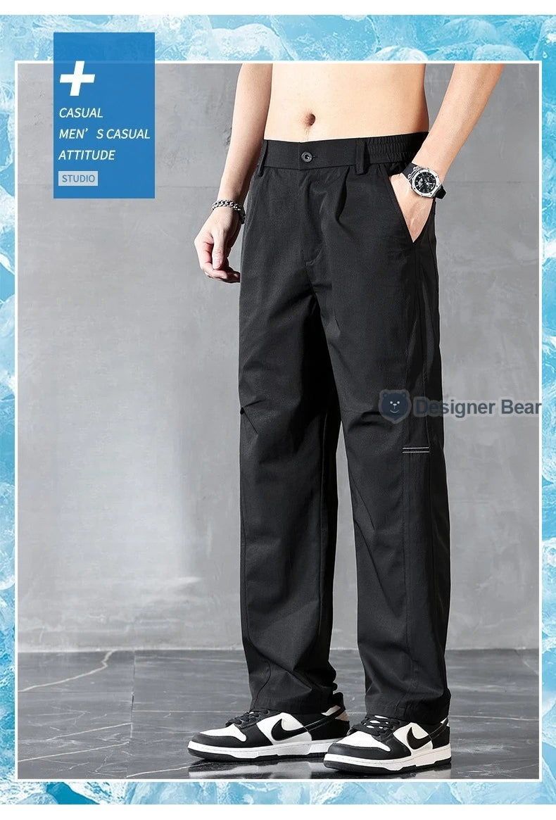 Brand Clothing Spring Summer Thin Men's Casual Straight Trousers Elastic Waist Outdoor Business Solid Color Long Pants Male