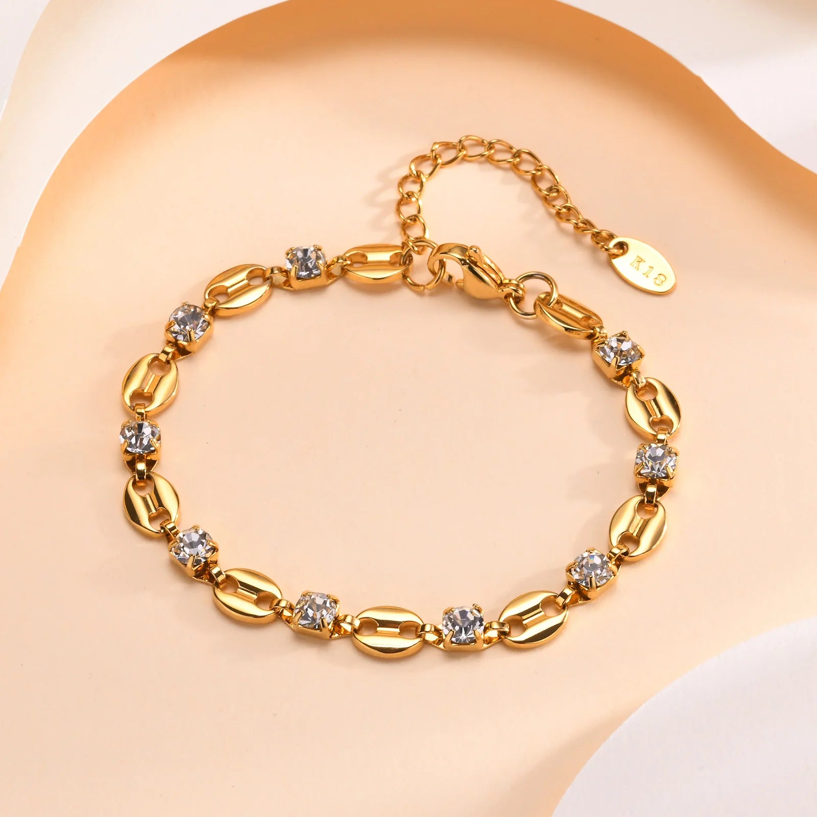 Zirconia Cross Bracelet For Women'S, Stainless Steel 18K Gold Plated Non Tarnish Stylish