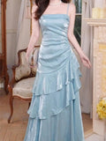Women's Ruffles Elegant Romantic Spaghetti Straps Dresses Prom Gown Princess Graduation Party Sling DressFestival Formal Clothes