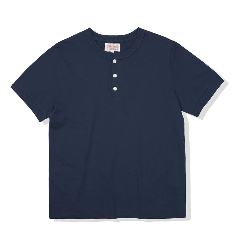 Red Tornado Short Sleeve Henley T-Shirt Heavyweight Cotton Men Every Day Tee Amekaji
