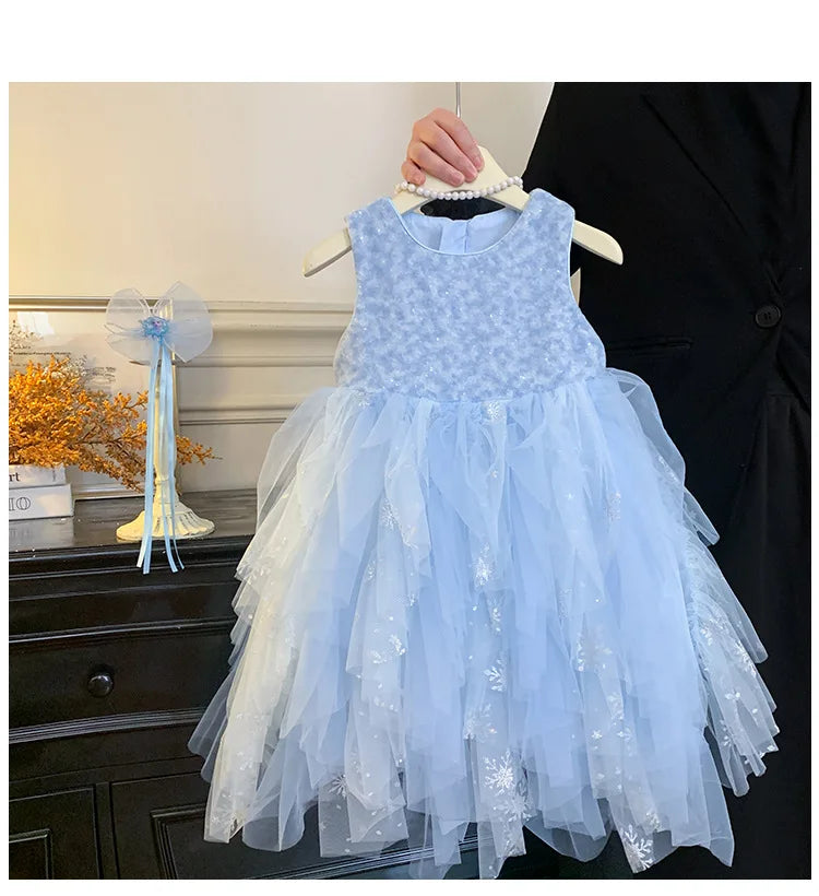 Princess dress, girls' summer 2026 new children's sequin baby's beautiful birthday solid color fluffy dress