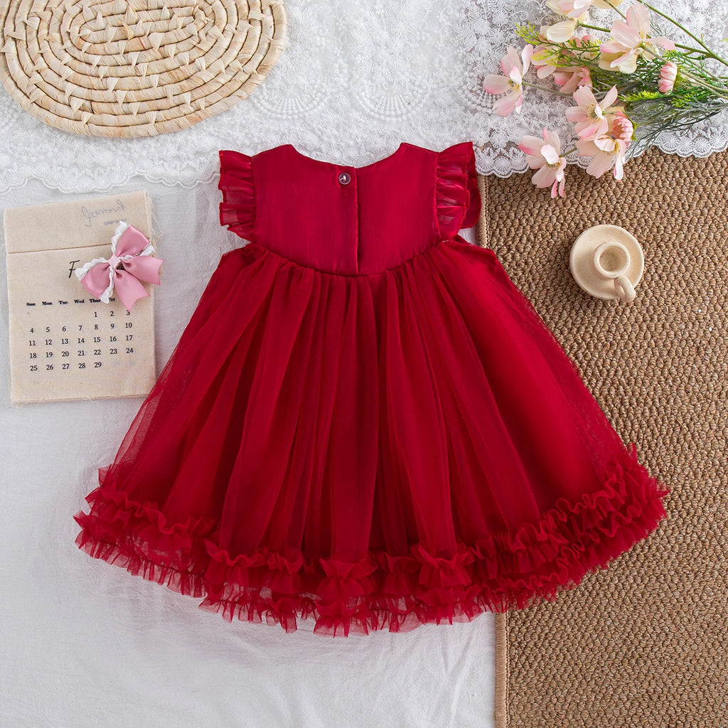 Summer New Sweet Bow Baby Girl Princess Dress, Solid Color Chiffon Children'S Clothing For Birthday Parties (9 Months -4 Years)