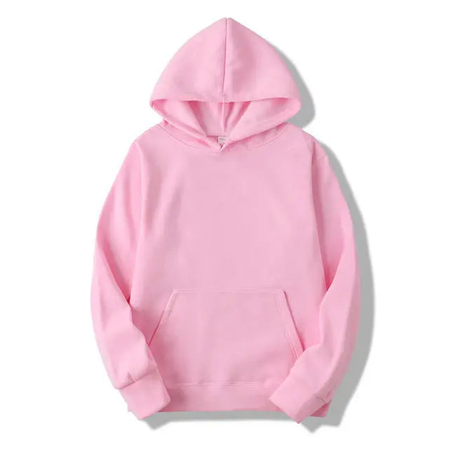 Men's Plain Fleece Pullover Hoodie - Solid Color Polyester