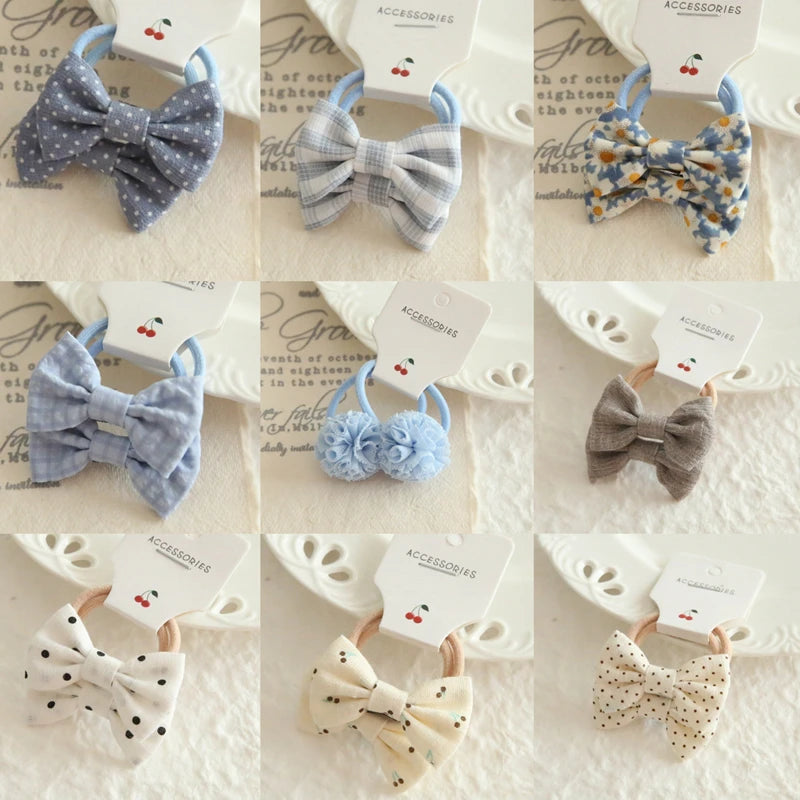 AITOUSHI Girls' Elastic Hair Bow Ties - Cotton Printed Hair Rope