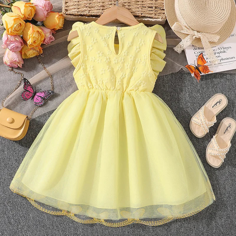 2026 New Children Cute Puff Dresses Kids Bow Embellish Butterfly Print Skirt Girls Birthday Party Trend Gown Baby Sweet Clothes