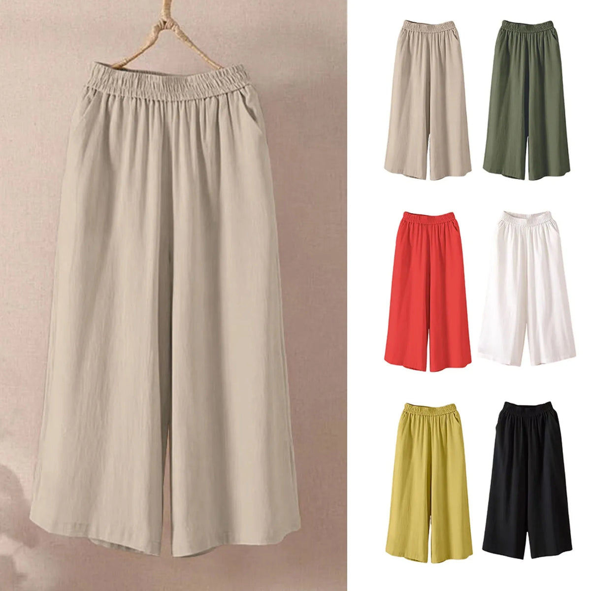 Women's High Waisted Wide Leg Pants - Casual Loose Cropped Trousers