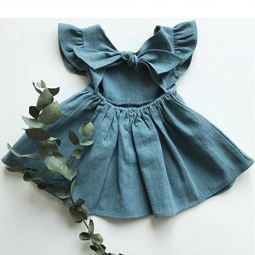 Kids Tales Baby Girls Cotton Linen Dress - Ruffled Sleeveless A-Line