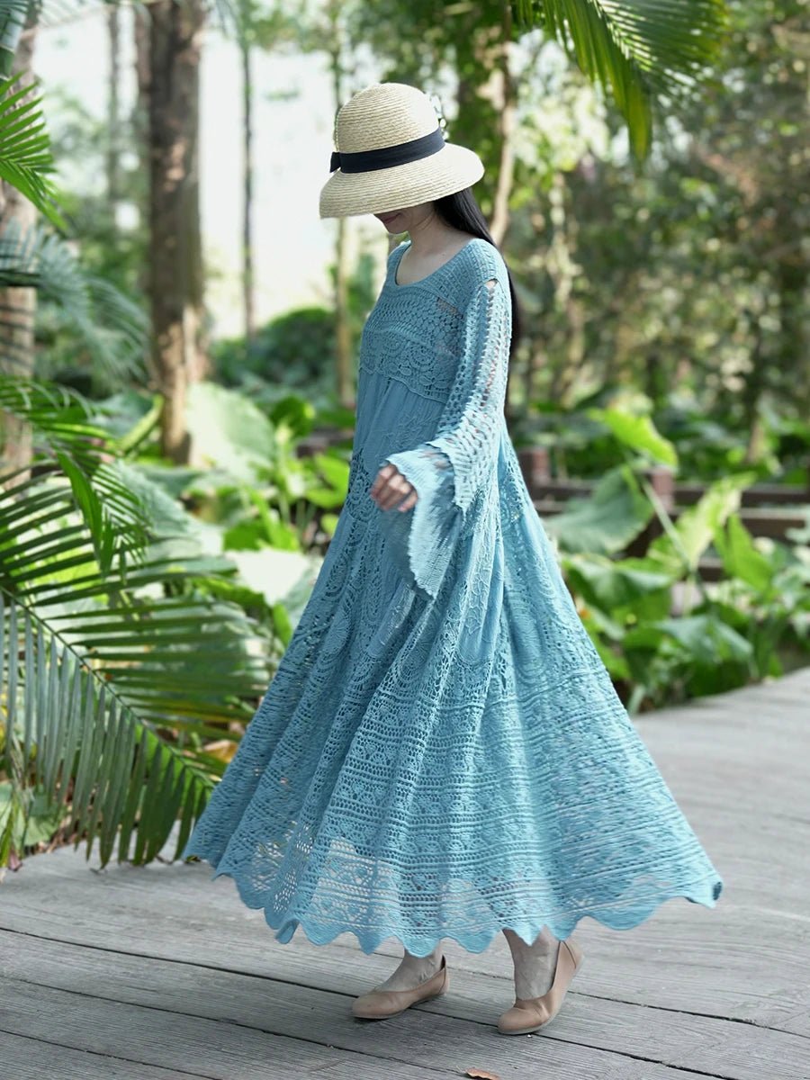 TIYIHAILEY Spring Summer Women Dresses Full Flare Sleevev Beige Loose Ladies Clothing Fashion Long Maxi 2026 New Blue Red Brown