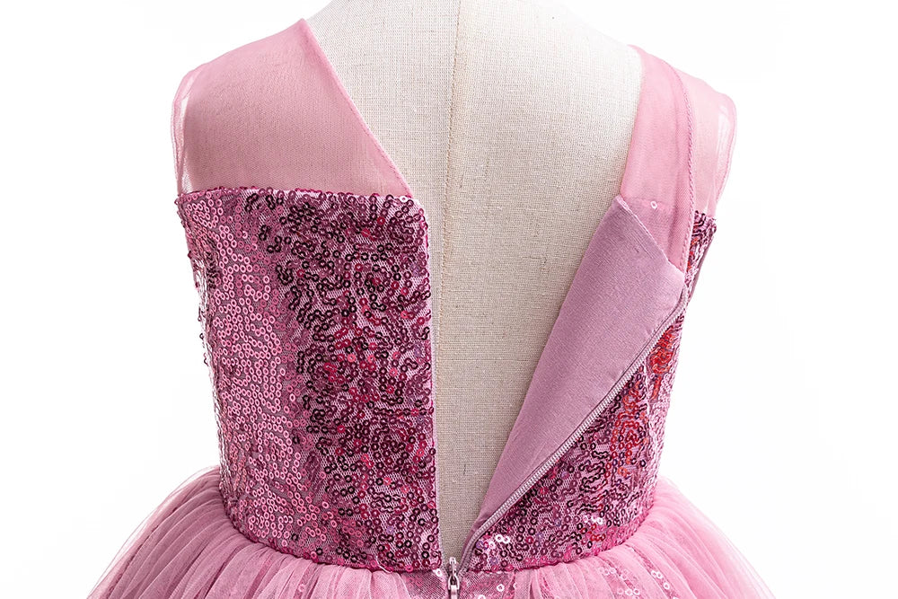 HETISO Fashion Girls Sequin Princess Dress Tulle Sleeveless Banquet High end Lace Evening Ball Gown for Kids Child 2-6 Years
