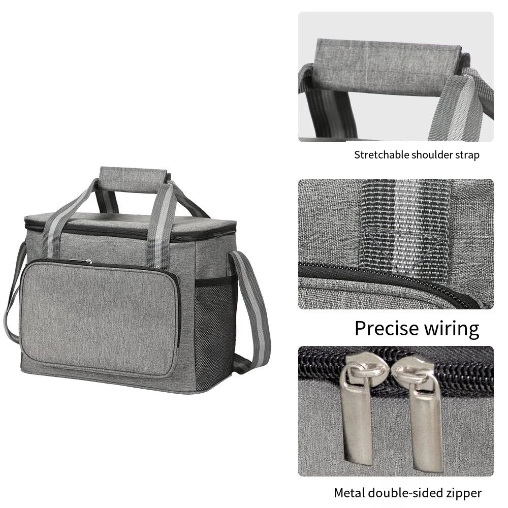 Bolsa Térmica Aislada Grande Negra Impermeable Antifugas Engrosada de Mano/Hombro para Picnic al Aire Libre