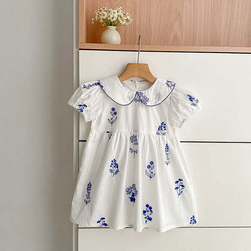 Summer New Style 2-6Y Girl Dress Korean Embroidered Short Sleeve Baby Clothes Children's Dress Girls Retro Sister Dress