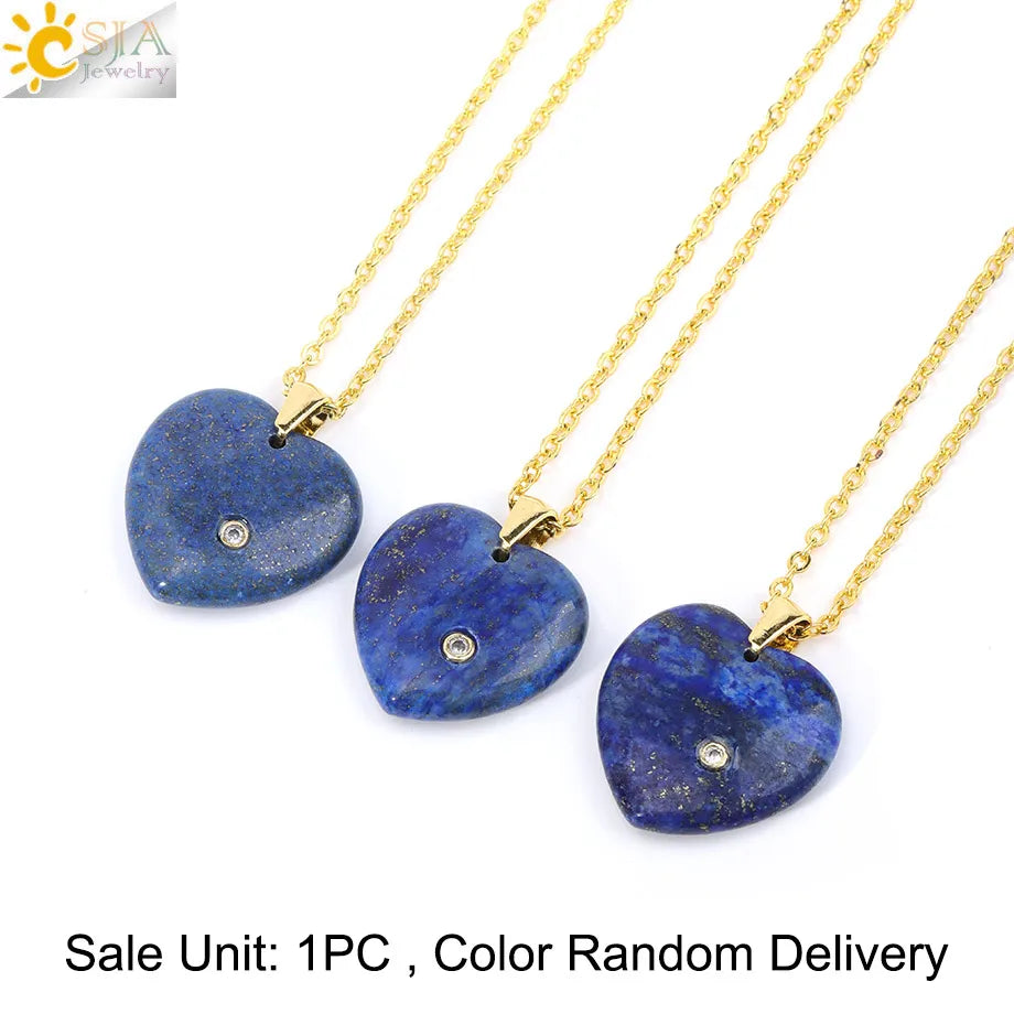 Csja Stainless Steel Heart Pendant Necklace With Natural Stone Amethyst Rose Quartz Crystal For Women DIY Jewelry Makers
