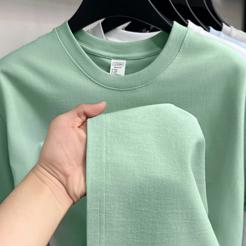 100%cotton men short sleeve T-shirt round neck summer casual high-quality new classic solid color comfort breathable fashion top
