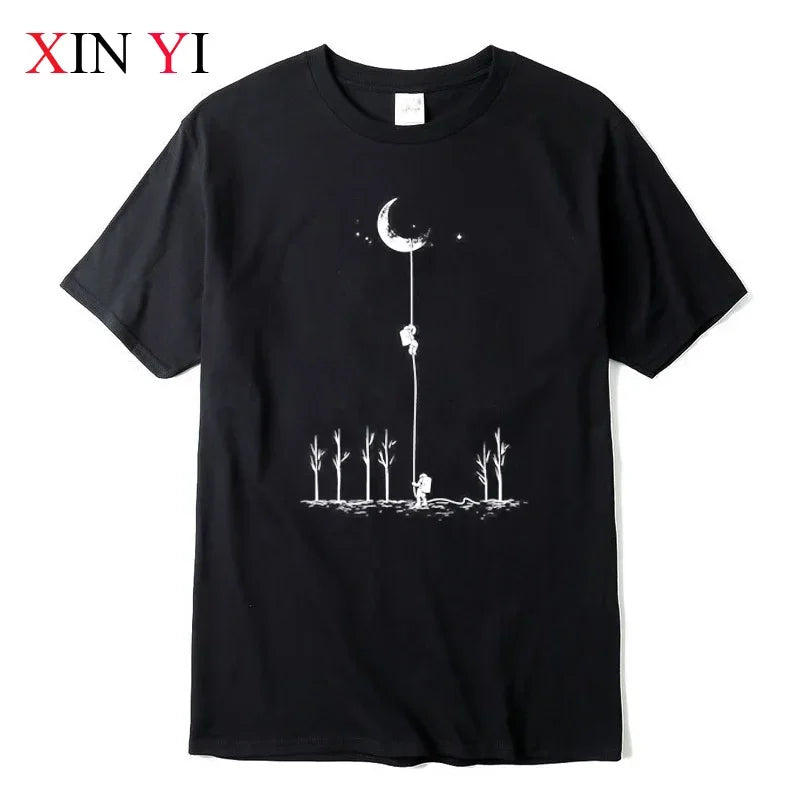 Summer Casual Men'S T-Shirt Top Quality Cotton Blend Cool Funny Astronaut Print Casual Loose For Men T Shirt O-Neck Top Men Tee