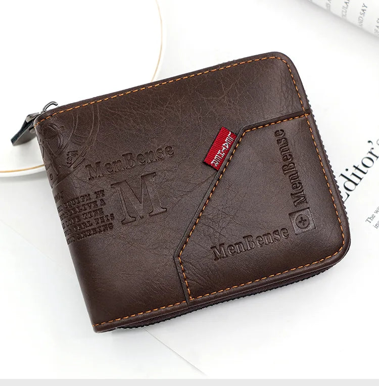 New Men Zipper Wallets Short Card Holder Vintage Male Wallet High Quality PU Leather Classic Coin Pocket Wallet For Boys