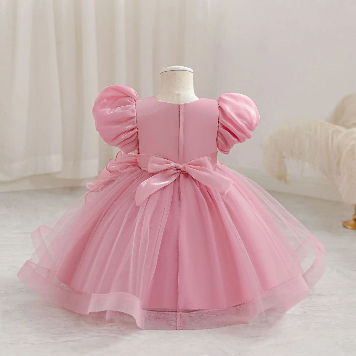 HETISO Summer 3D Bow Baby Girl's Birthday Dress Mesh Kids Ball Gown for Performance Holiday Party 1-4 Years