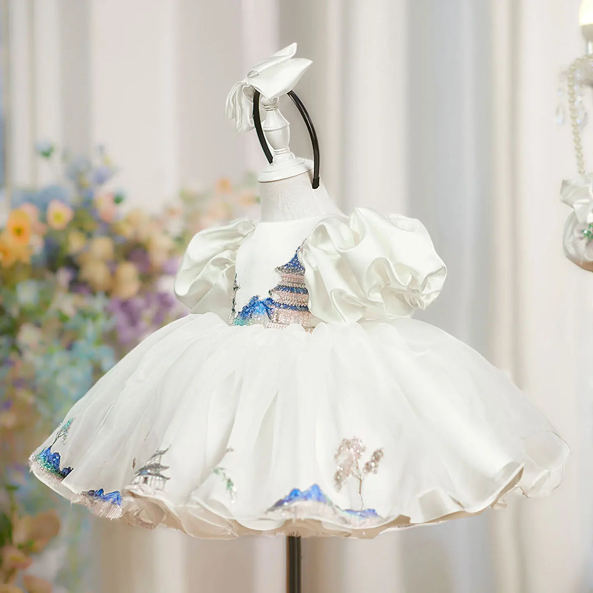 Dreamy Vow D228 Luxury Embroidery Flower Girl Dress Knee Length Princess Kids Gown for Wedding Birthday Festival Party Pageant