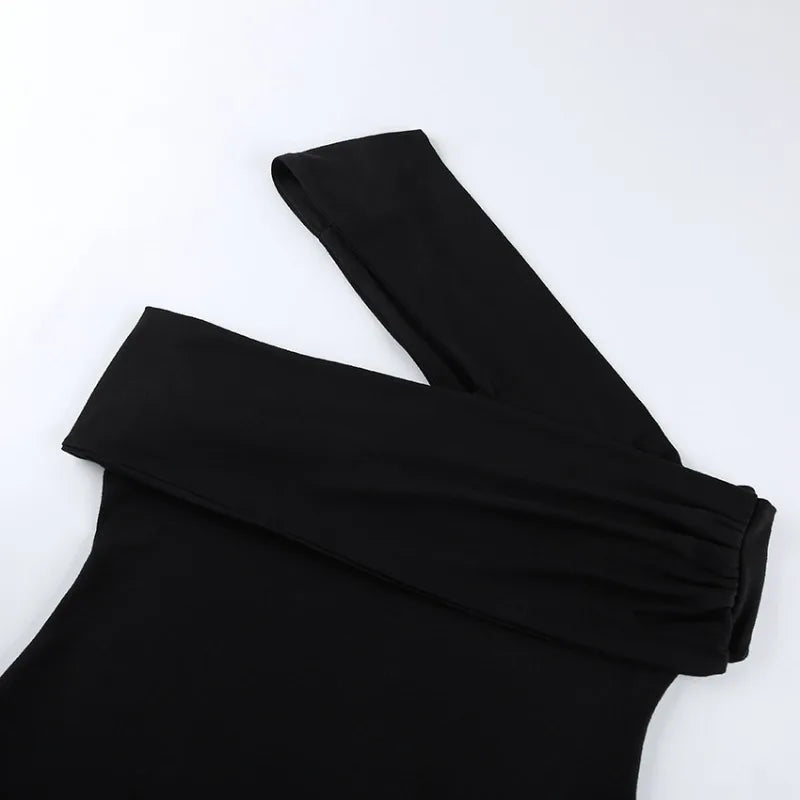 Trendix Black Bodycon Crop Tops For Women's 2026 Summer Off Shoulder Tank Top Street Slim Party Sexy Asymmetric Vacation Top