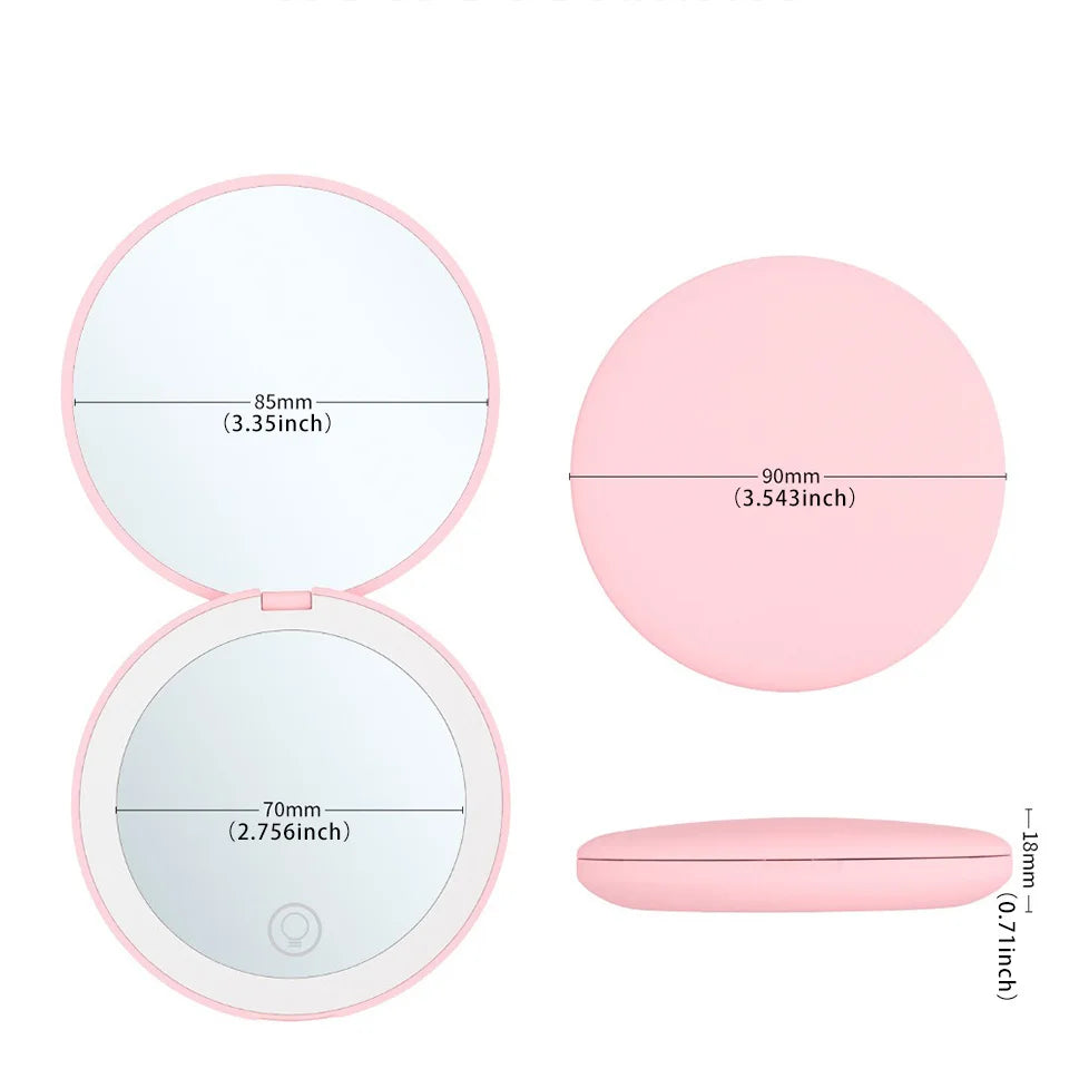 Pocket Mirror With Led Light Compact Makeup Mirror Small Mirrors Wholesale Mini Hand Folding Cute Mirror With Magnification