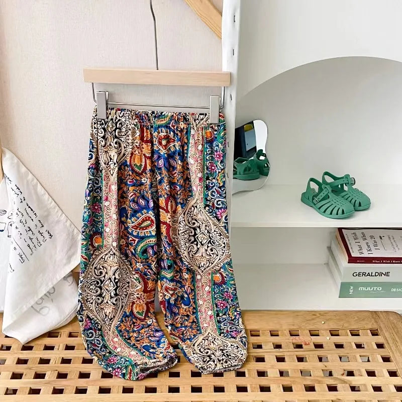 Children's Unisex Ice Silk Casual Pants - Cartoon Print Summer Home