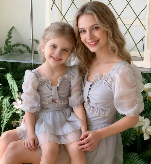 Parent-child Swimsuit Cute Puffed Sleeve Princess Dress One-piece Dress Style Parent-child Swimsuit